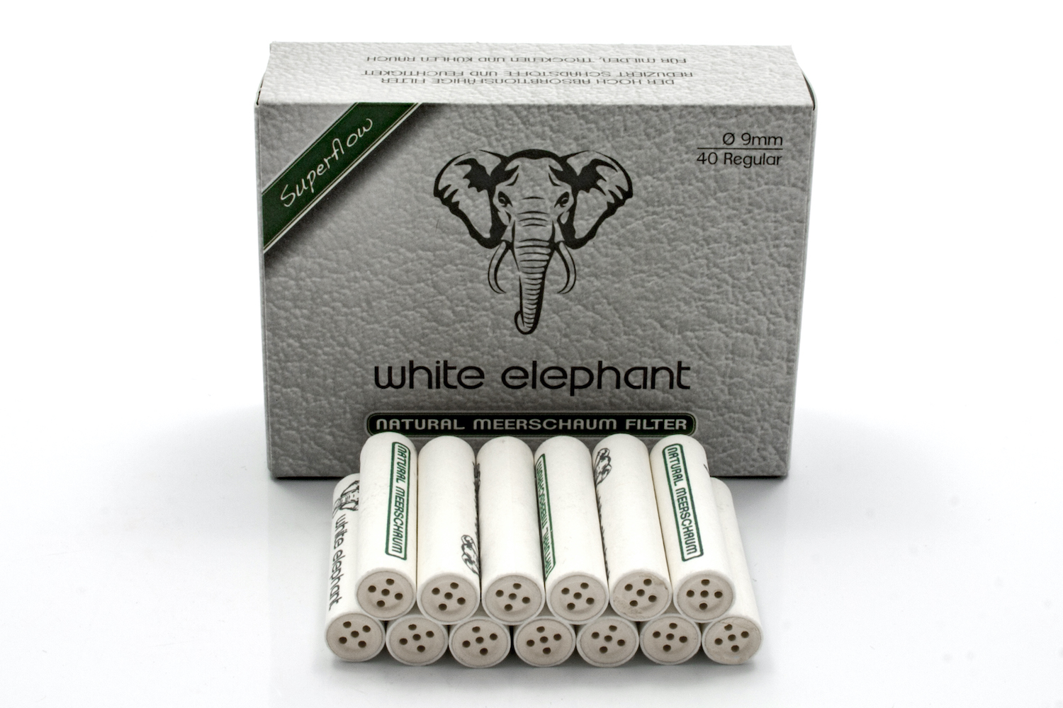 White Elephant 40 Natural Meerschaum Filter 9mm (10x)