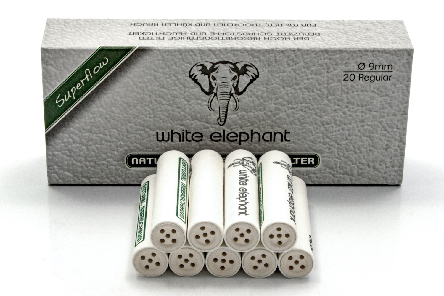 meerschaum9mm-20-2 White Elephant 20 Natural Meerschaum Filter 9mm (20x)
